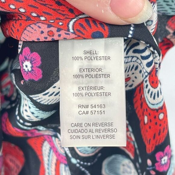 Tommy Hilfiger Womens Butterfly Blouse Top Sleeveless Tie Neck Red Black Small - Picture 4 of 9